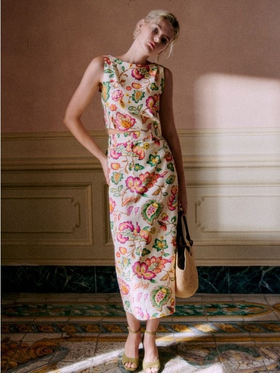 Sezane Dresses & Skirts - Sezane Floral Norma Skirt in Cream, Pink and Green (Aria Print)